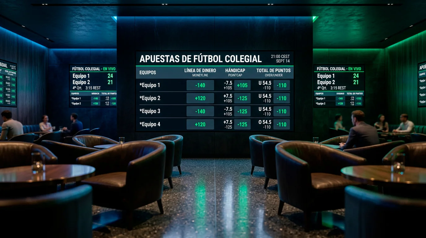 Pantalla de un sportsbook mostrando cuotas y líneas de apuestas de college football